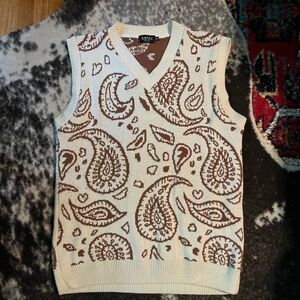 Boohoo Mens Cream and Brown V-Neck Sweater